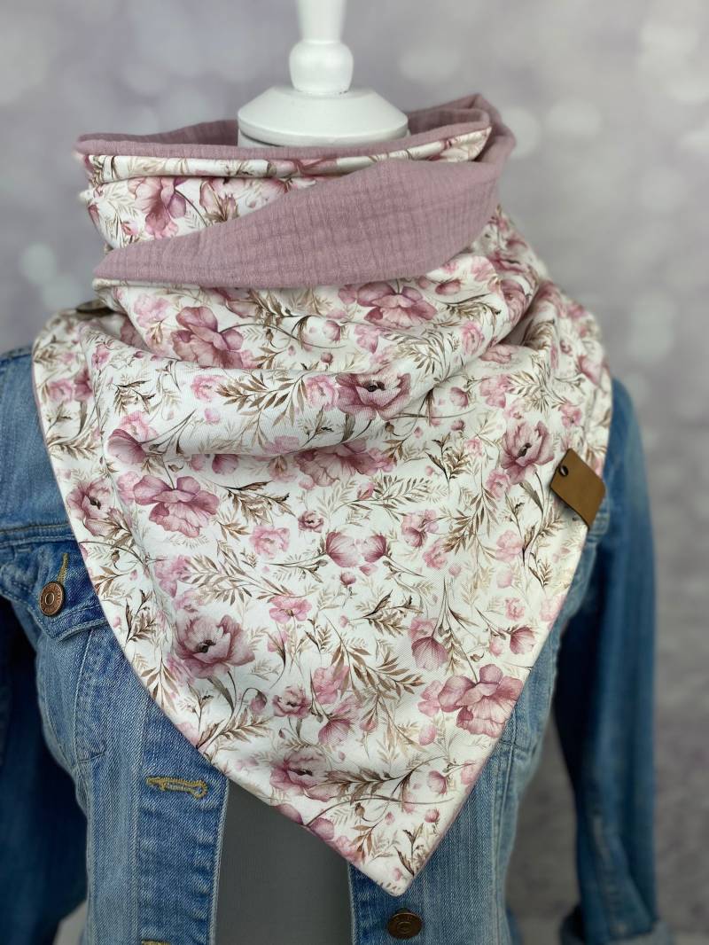 Wickelschal Mit Knopf Oder Loop Schal Damen Grobstrick Nuderosa Musselin Rosa Bio Baumwolljersey Geblümt Mohnblumen von DesignbyLaViola