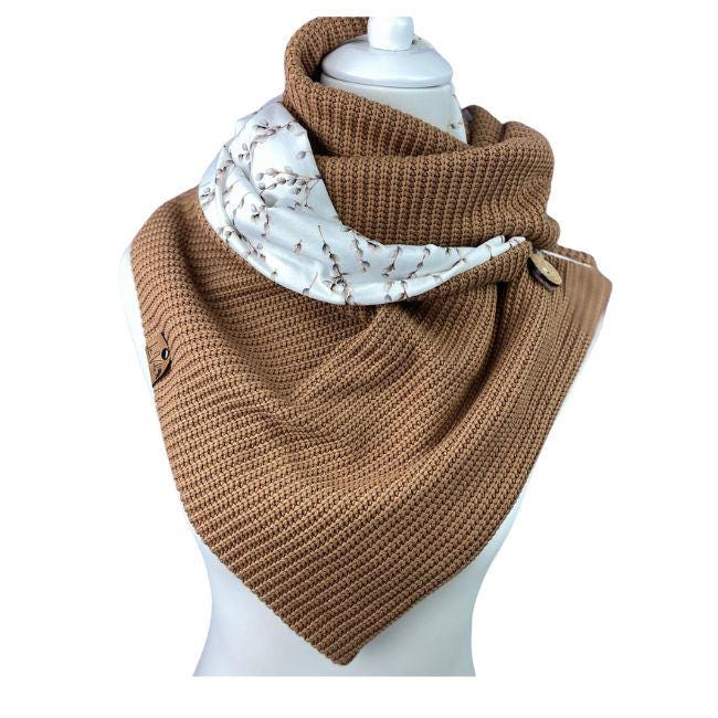 Wickelschal Mit Knopf Oder Loop Schal Damen Grobstrick Kakao Bio Baumwolljersey Weidenkätzchen von DesignbyLaViola