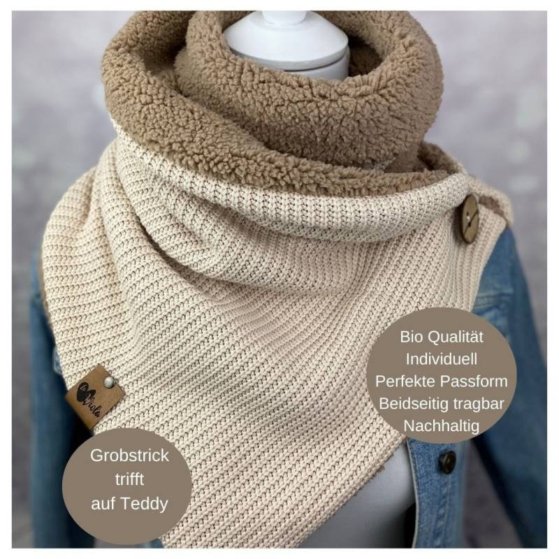 Wickelschal Mit Knopf Oder Loopschal Damen Grobstrick Weichem Teddyfell von DesignbyLaViola