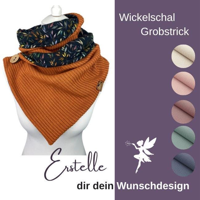 Wickelschal Mit Knopf Schal Damen Meergrün Grobstrick Strick Eukalyptus Bio Baumwolljersey von DesignbyLaViola