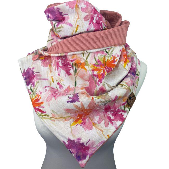 Wickelschal Schal Rippjersey Damen Dreieckstuch Mit Knopf Oder Loopschal Peach Blumenverliebt von DesignbyLaViola