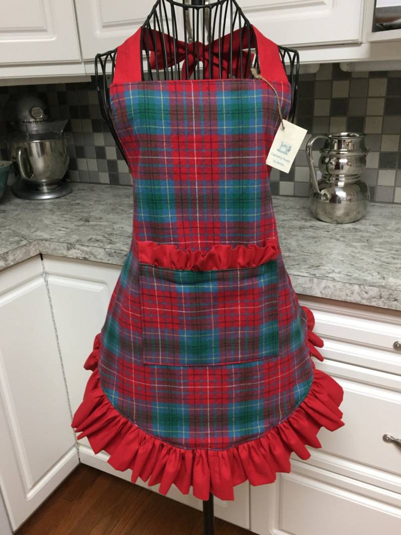 Vintage Karierte Schürze Mit Tasche in Rot Teal Grün von DesignbySandee