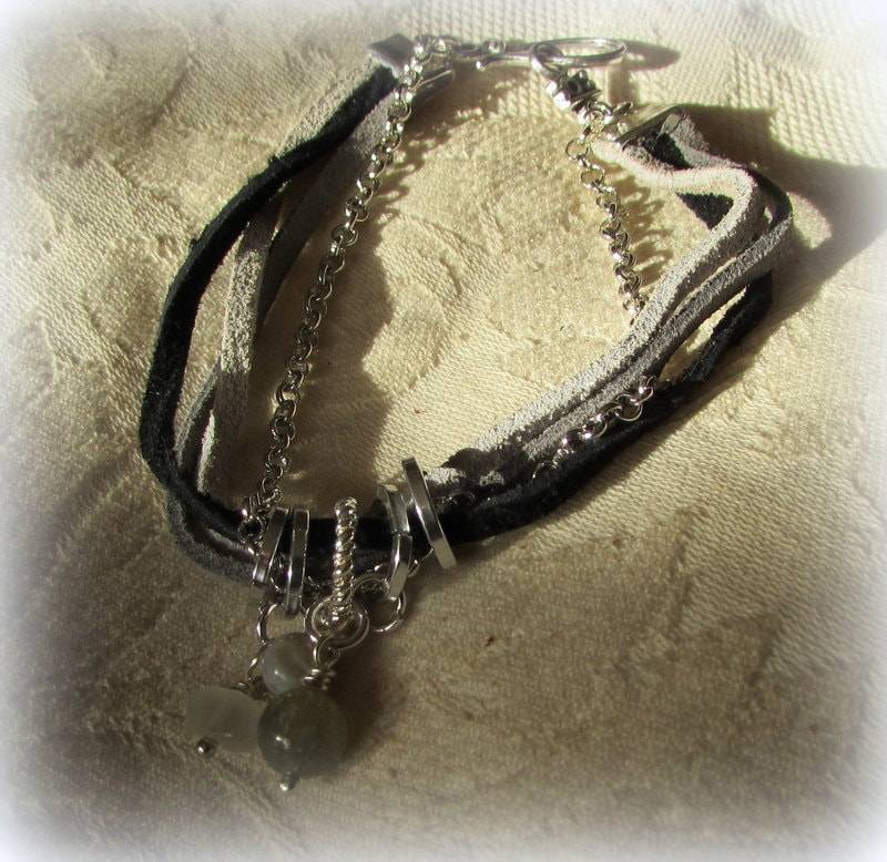 Unisex Armband - Einfache Shades Of Grey Leder Und Kettenarmband Unisex Armband - Einfache Shades Of Grey Leder Und Kettenarmband von DesignbySheila