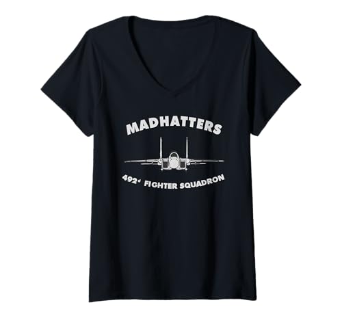 Damen 492. Jagdgeschwader The Madhatters T-Shirt mit V-Ausschnitt Damen 492. Jagdgeschwader The Madhatters T-Shirt mit V-Ausschnitt von Designed For Flight