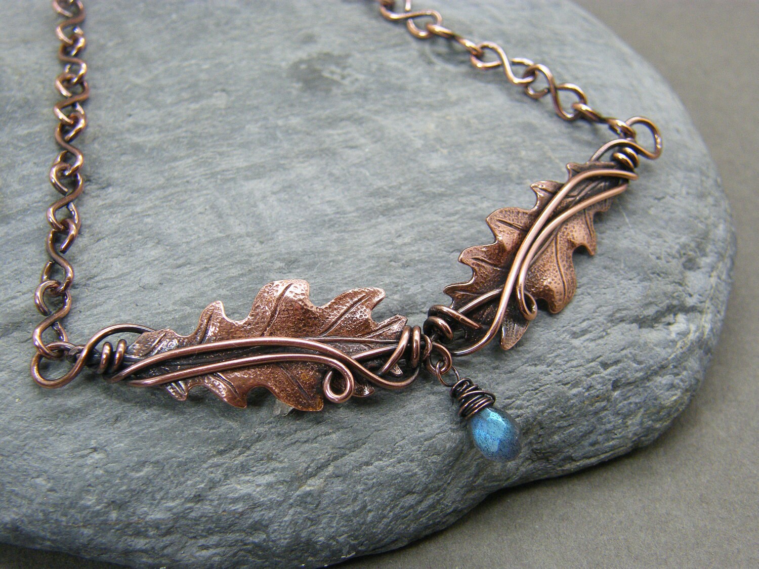 Eichenblatt Halskette Labradorit Stein, Boho Schmuck Eichenblatt Halskette Labradorit Stein, Boho Schmuck von DesignedByAnnemarie
