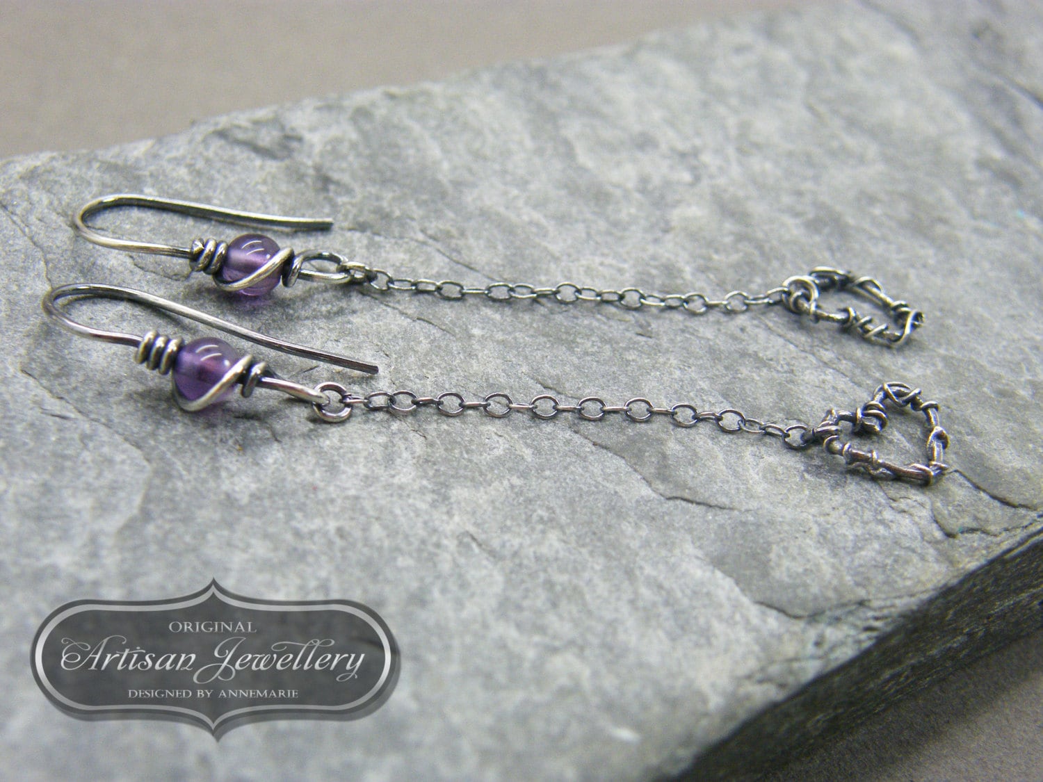 Handgefertigte Sterling Silber Amethyst Herz Tropfen Ohrringe Februar Geburtsstein Handgefertigte Sterling Silber Amethyst Herz Tropfen Ohrringe Februar Geburtsstein von DesignedByAnnemarie