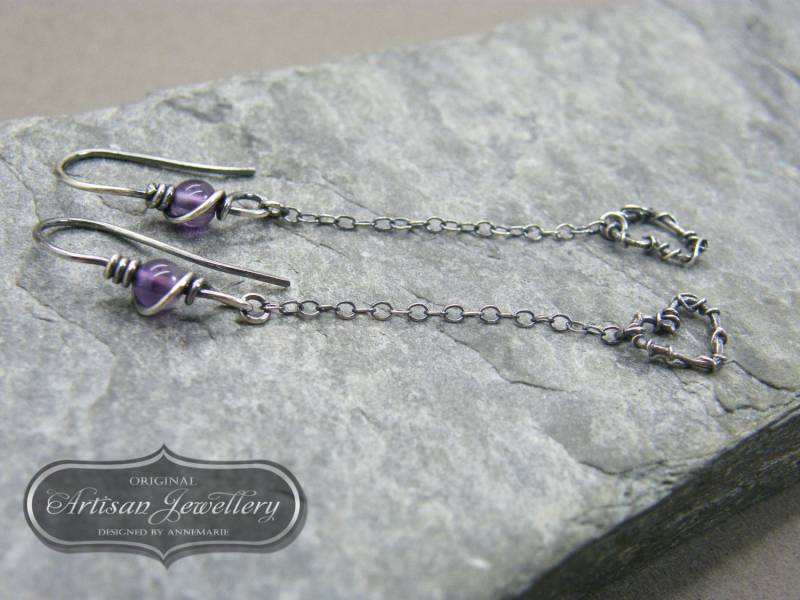 Handgefertigte Sterling Silber Amethyst Herz Tropfen Ohrringe Februar Geburtsstein Handgefertigte Sterling Silber Amethyst Herz Tropfen Ohrringe Februar Geburtsstein von DesignedByAnnemarie