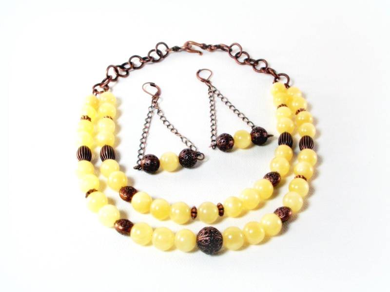 Gelbe Halskette Set - Bliss Cremige Weiche Gelbe Calcit Und Ohrring von DesignedByAudrey