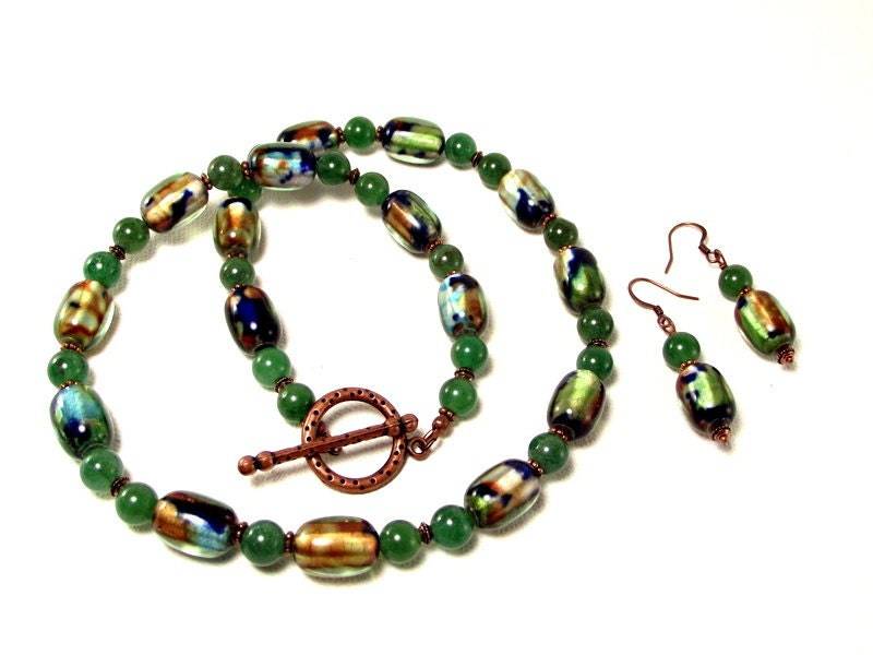 Halskette Und Ohrring Set - Grün Blau Kupfer Lampwork Aventurin Mit Passenden Ohrringen Halskette Und Ohrring Set - Grün Blau Kupfer Lampwork Aventurin Mit Passenden Ohrringen von DesignedByAudrey