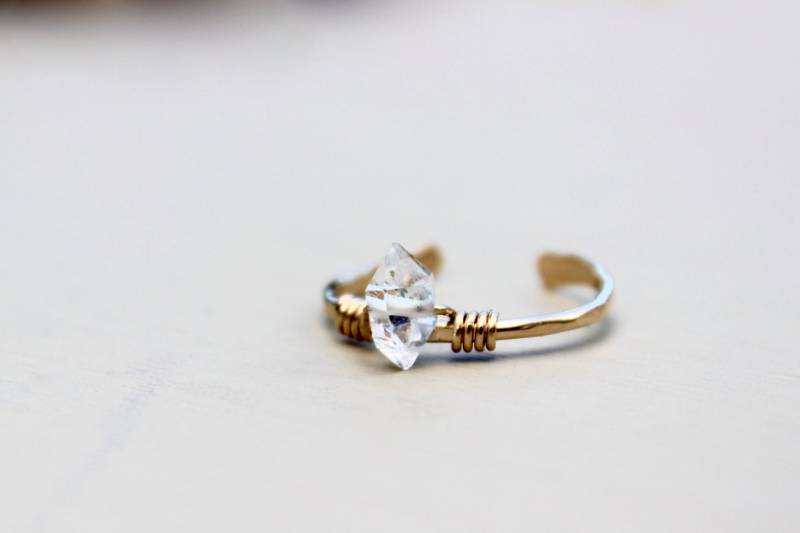 Solitärringe Herkimer Diamant-Ring, Gold Ring, Gold, Diamant-Ringe, Roh-Diamant-Ring, Kristallring von DesignedByLei