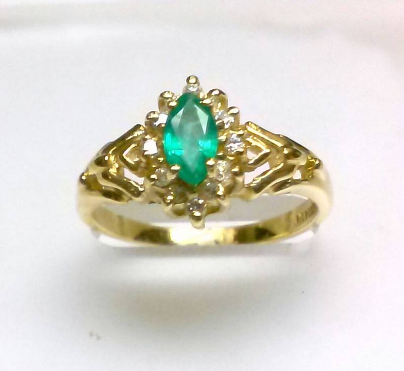 Smaragd Diamant Ring 14K Gelbgold, Natürliche Marquise Smaragd Diamant Ring 14K Gelbgold, Natürliche Marquise von DesignedbyEllens