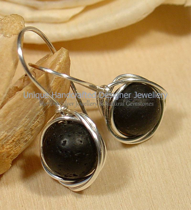 Vulkangestein Sterling Silber 925 Ohrringe Handgemachter Schmuck #0520-1 von DesignerJewelleryRG