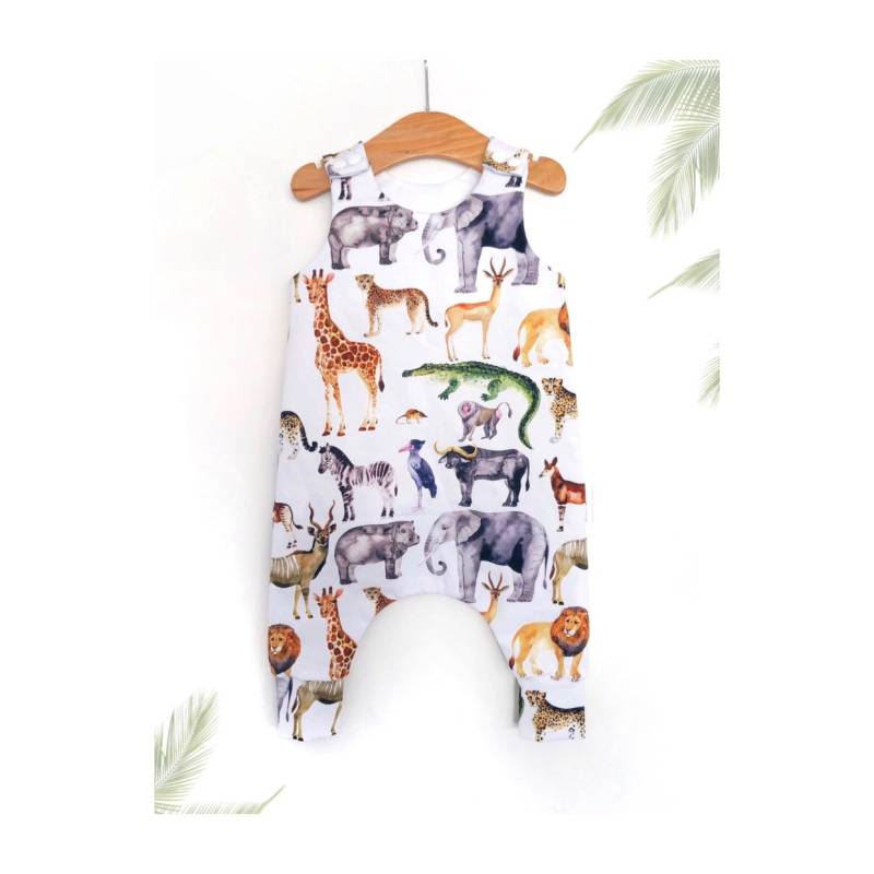 Safari Strampler, Baby Haremsspielanzug, Babykleidung, Outfit, Elefant, Giraffe, Unisex Babygeschenk von DesignerLinersAUS