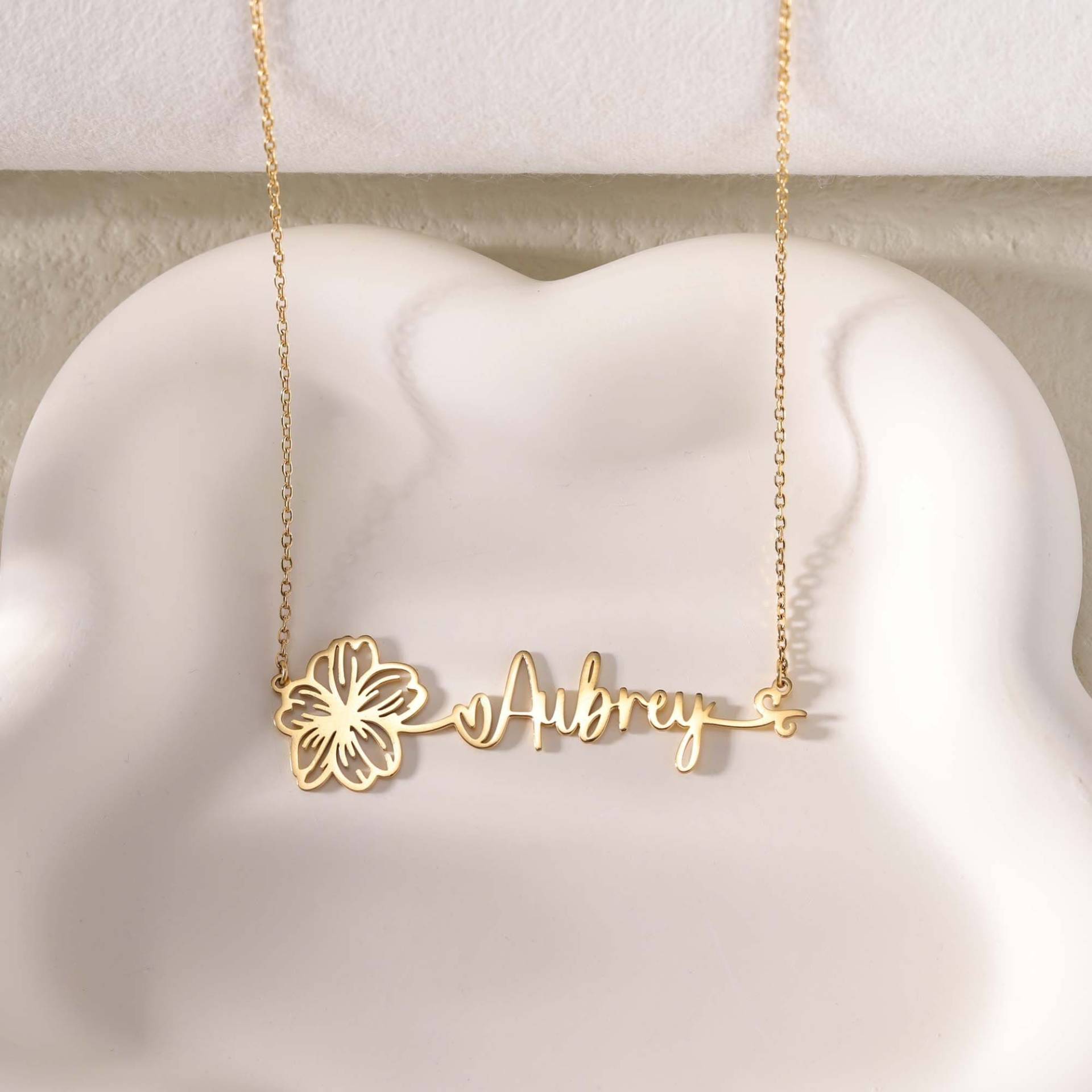 Benutzerdefinierte Geburtsblume Name Halskette|Zierliche Gold Blume Halskette Name|Familie Floral Halskette|Geburt Für Mama|Geburtstag Schmuck von DesignerNameJewelry