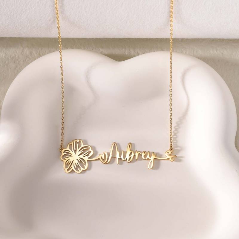 Benutzerdefinierte Geburtsblume Name Halskette|Zierliche Gold Blume Halskette Name|Familie Floral Halskette|Geburt Für Mama|Geburtstag Schmuck von DesignerNameJewelry