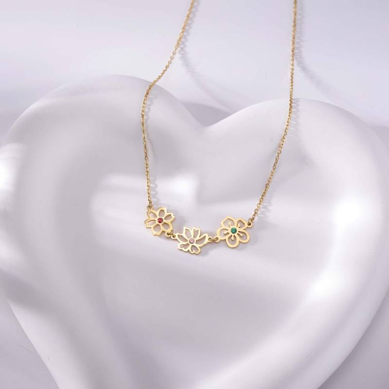 Geburtsblumen Kette Mit Geburtsstein|Kombinierte Kette|Brautjungfern Geschenk|Geburtsblumen Schmuck|Einzigartiges Familien Geschenk Mutter von DesignerNameJewelry