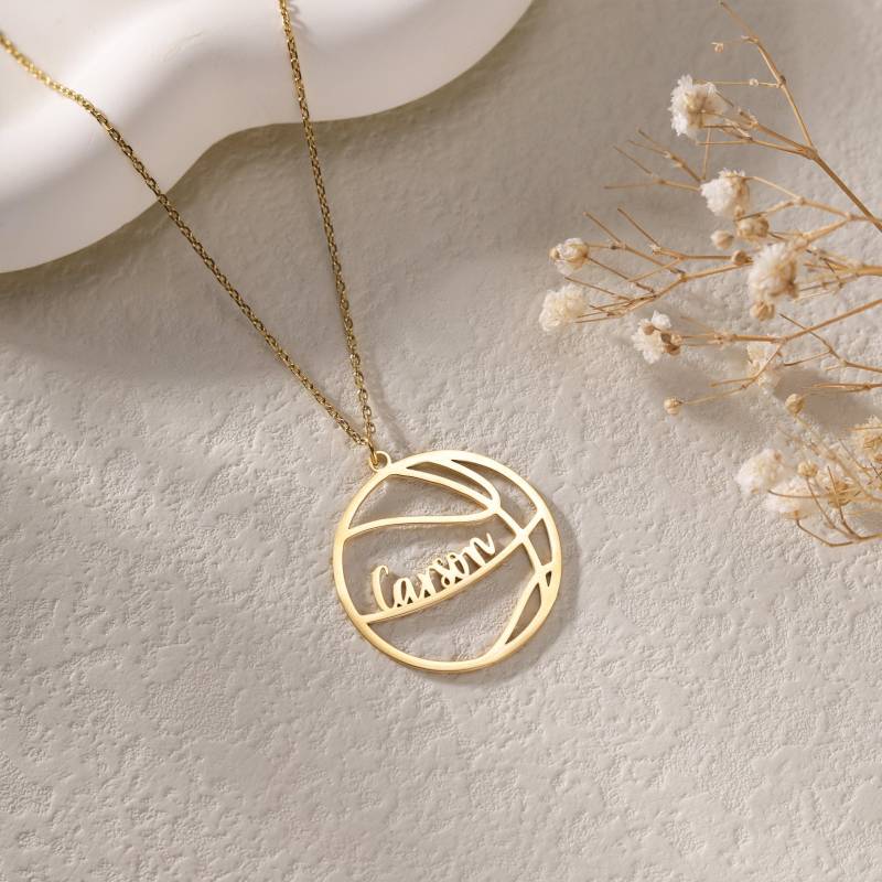 Personalisierte Basketball Nummer Halskette|Gold Namenskette Mit Basketball|Personalisierter Glücksanhänger Team Name|Mädchen Schmuck von DesignerNameJewelry