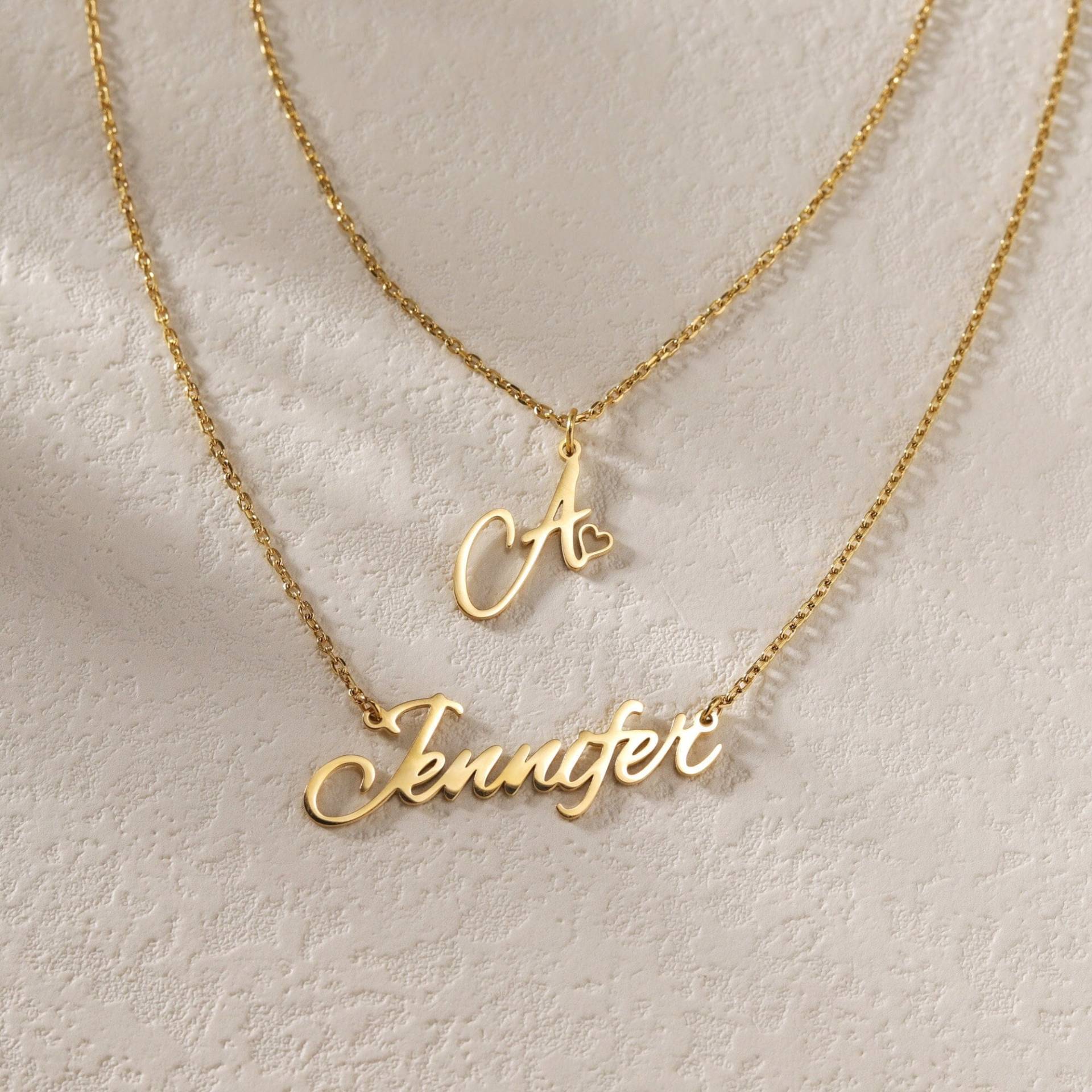 Personalisierte Doppelschicht-Namenskette| Initial Kette| Kinder Namen Halskette| Zierliche Schmuck| Jubiläumsgeschenk Für Paar von DesignerNameJewelry