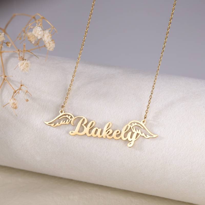 Personalisierte Engel Flügel Name Halskette|Flügel Halskette|Gedenk Halskette|Engel Zahl Halskette von DesignerNameJewelry