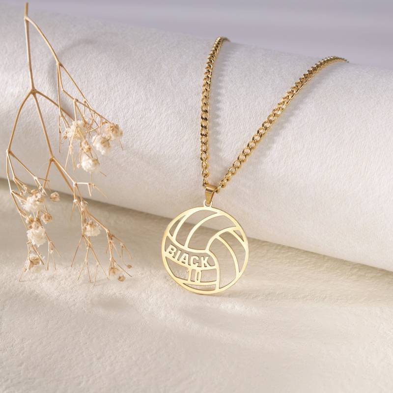Sport Volleyball Anhänger Halskette|Nummer Und Name Goldkette|Volleyball Namen Schmuck|Volleyball Team Geschenk|Trikotnummer von DesignerNameJewelry