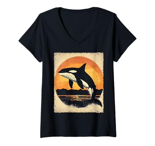 Damen Killerwal schwarz T-Shirt mit V-Ausschnitt Damen Killerwal schwarz T-Shirt mit V-Ausschnitt von DesignerZoo by FarmThreads