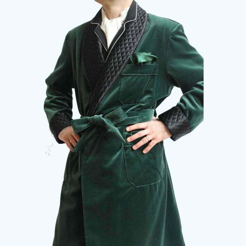 Raucherjacke Herren Waldgrün Samt Gesteppt Robe Designer Abendkleid Dinner Coat , Gesteppte Lang Mantel von DesignerdressStore