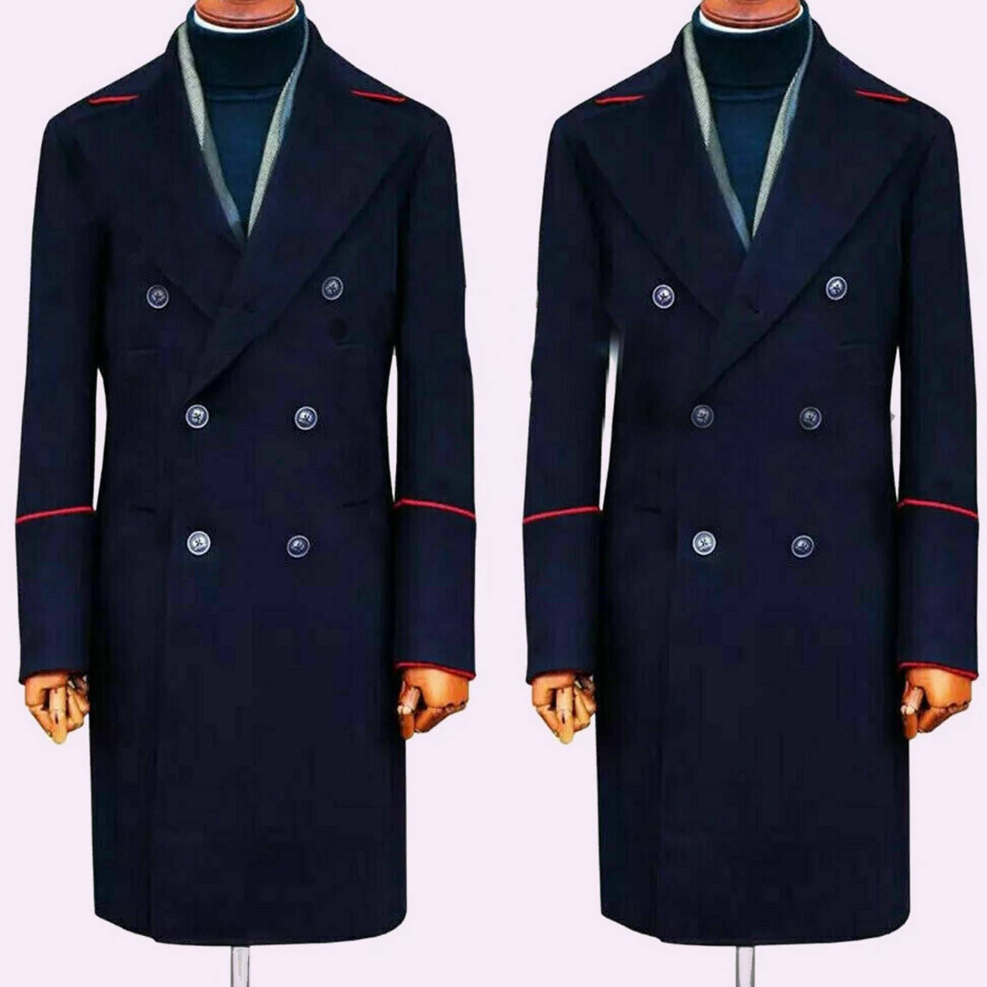 Wolle Marineblauer Langer Mantel Overcoat Jacke Herrenanzüge Doppelbrust Tuxedos, Aus Wolle, Herren Wintermantel von DesignerdressStore