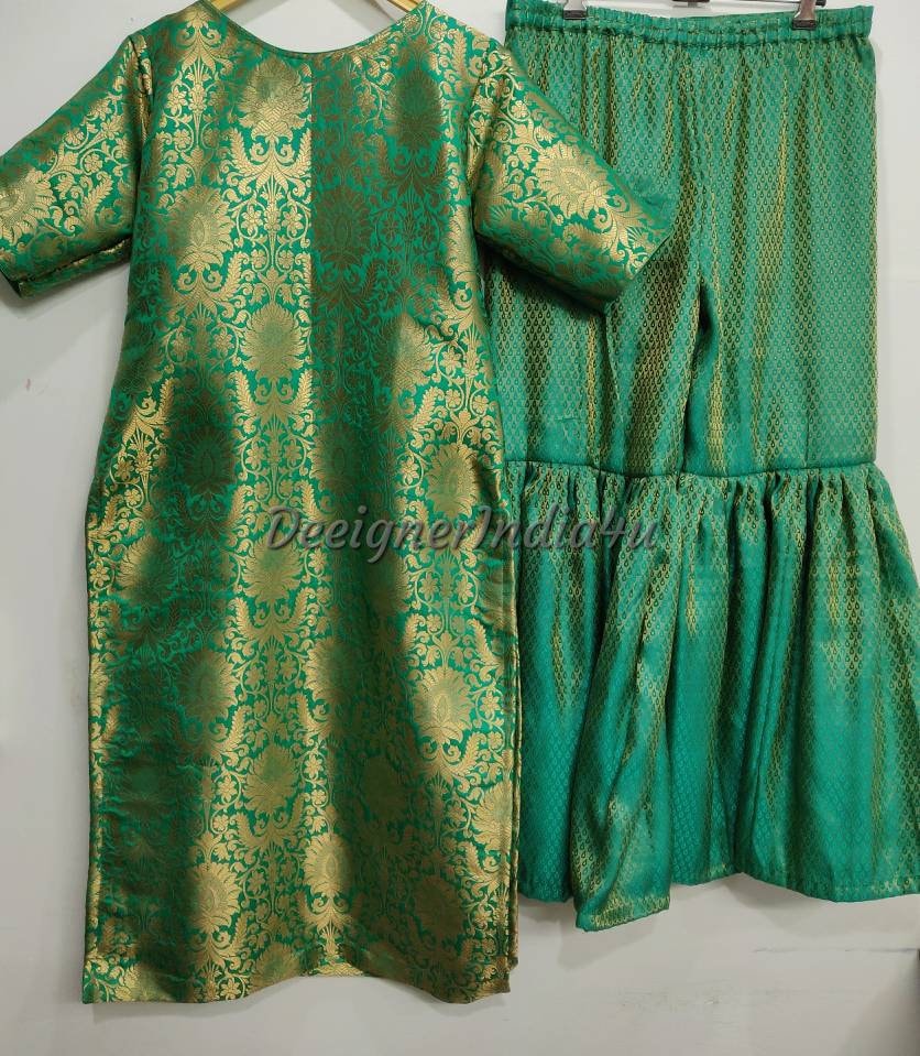 Bereit Zu Tragen Grün Jamawar Seide Salwar Kameez Brokat Palazzo Anzug von Designerindia4u
