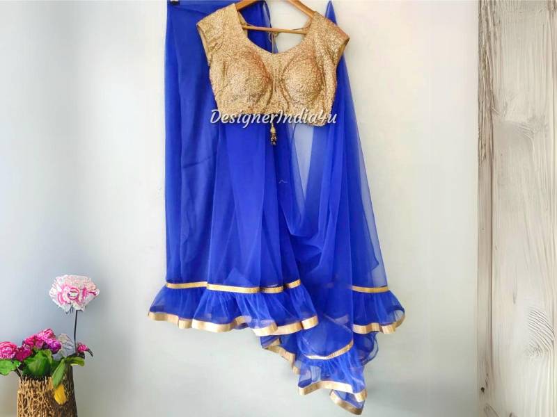 Handmade Frill Saree Vorgenähter Netz Saree Mit Pailletten Bluse von Designerindia4u