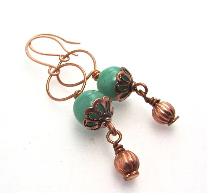 Apfel Grün Ohrringe " Aventurin Edelstein" Kupfer Baumeln Handgefertigte von DesigningIt