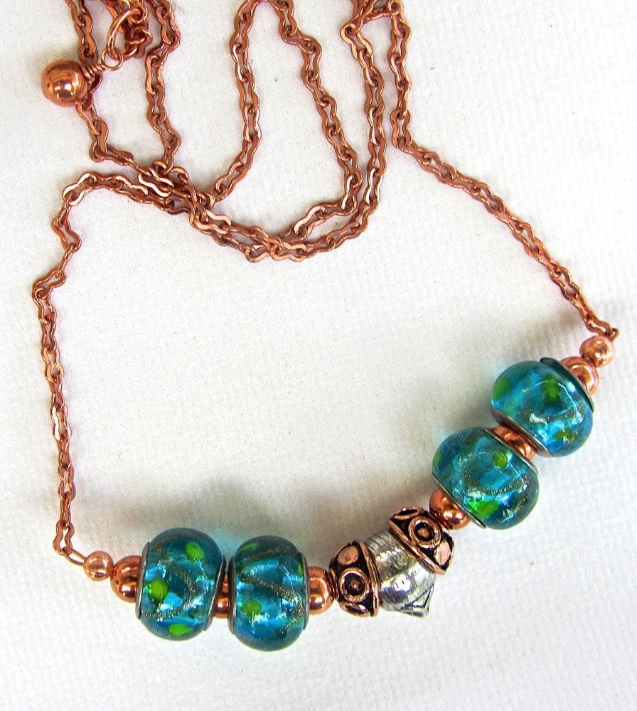 Ooak Halskette Türkis Lampe Arbeit Glasperlen Tier Gesicht Metall Perle Mit Kupfer von DesigningIt