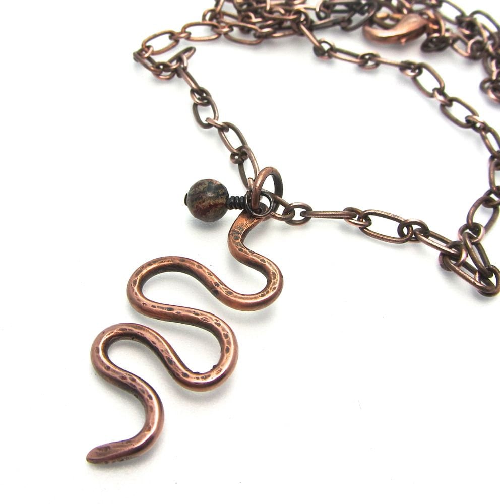 Schlangen-Halskette in Kupfer Handgefertigt Gehämmert Leopard Jaspis - Hängen An 20-Zoll-Kupferkette, Perfekt Für Den Kerl Ihrem Leben von DesigningIt
