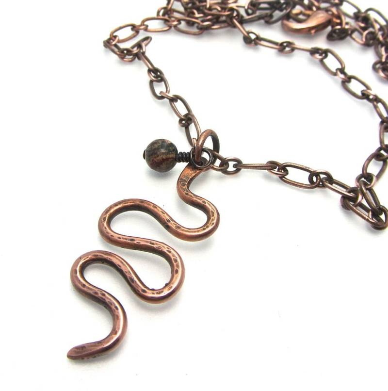 Schlangen-Halskette in Kupfer Handgefertigt Gehämmert Leopard Jaspis - Hängen An 20-Zoll-Kupferkette, Perfekt Für Den Kerl Ihrem Leben von DesigningIt