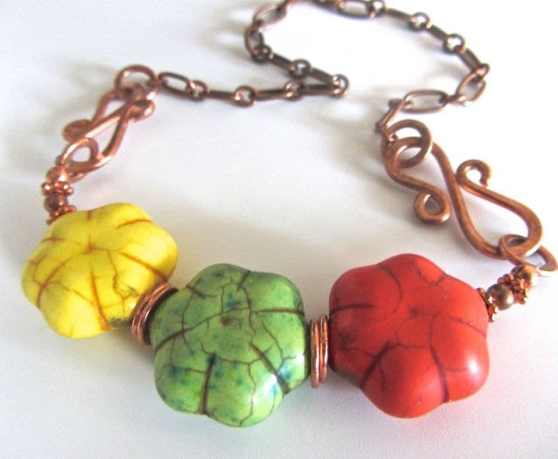 Zitrone Lime Orange Magnesit Edelstein Necklace. Yummy Zitrusfarben von DesigningIt