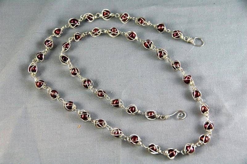 Großen Käfig Granat Perlmutt Sterling Silber Halskette von DesigningRoseStore