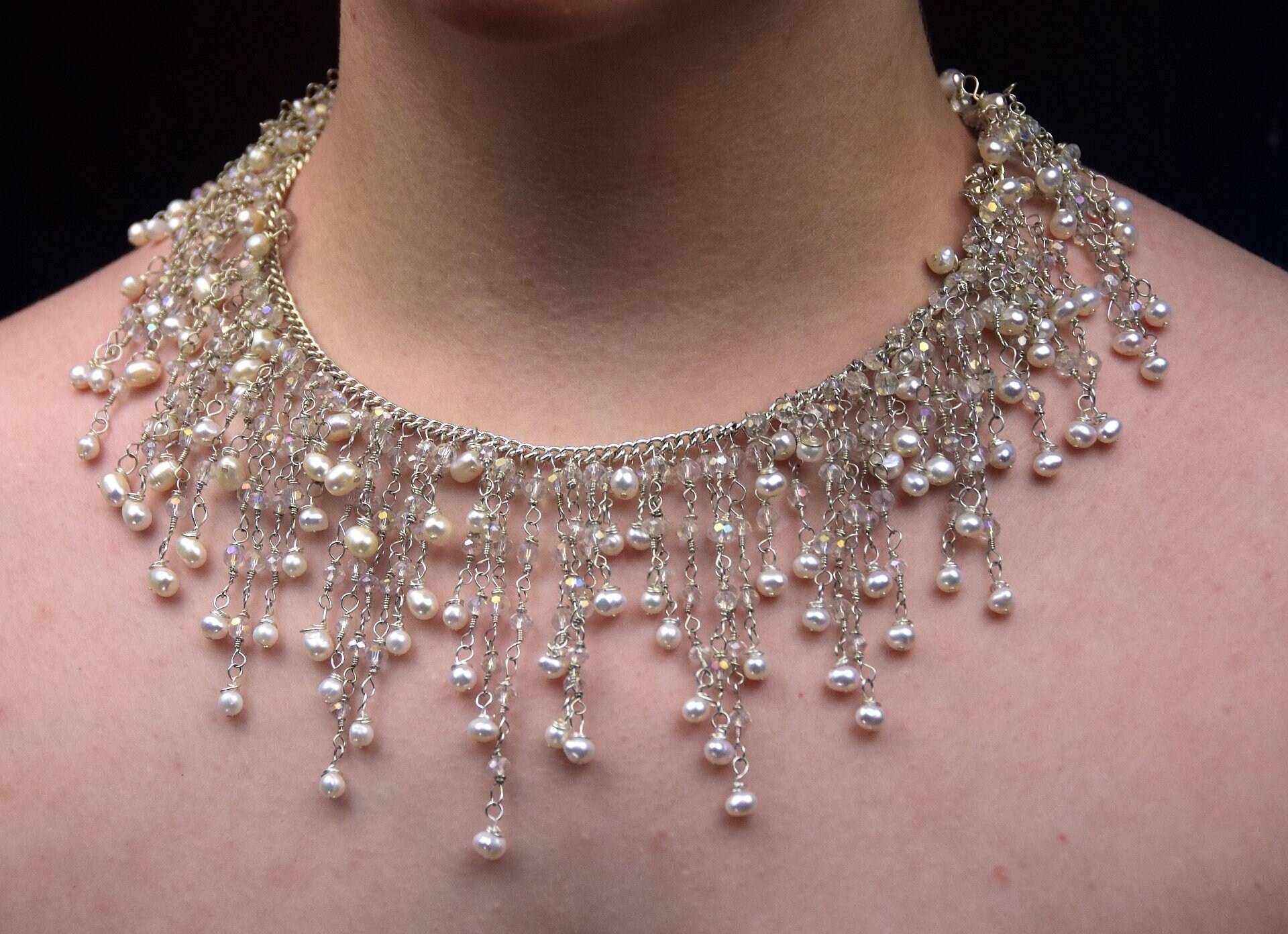 Weiße Perlen Und Silber Braut Kristall Spitze Halskette von DesigningRoseStore