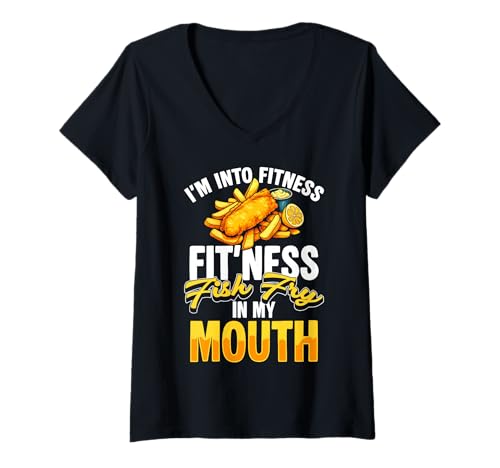 Damen Im Into Fintess Fitness Fish Fry In My Mouth T-Shirt mit V-Ausschnitt Damen Im Into Fintess Fitness Fish Fry In My Mouth T-Shirt mit V-Ausschnitt von Designs Lustige Ideen mit gebratenem Fisch