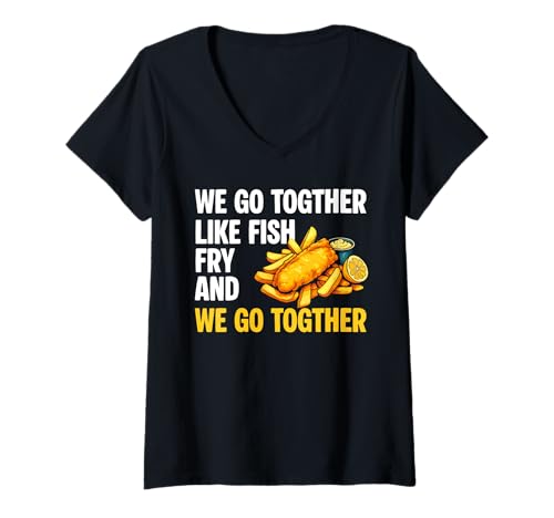 Damen We Go Together Like Fish Fry and Beer T-Shirt mit V-Ausschnitt Damen We Go Together Like Fish Fry and Beer T-Shirt mit V-Ausschnitt von Designs Lustige Ideen mit gebratenem Fisch