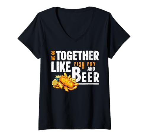 Damen We Go Together Like Fish Fry and Beer T-Shirt mit V-Ausschnitt Damen We Go Together Like Fish Fry and Beer T-Shirt mit V-Ausschnitt von Designs Lustige Ideen mit gebratenem Fisch