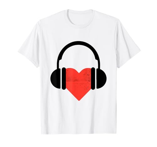 Red Heart Musik, Hemd Mit Kopfhörer Rotem Herz Damen Mädchen T-Shirt von Designs Mit Herz für Damen & Herren