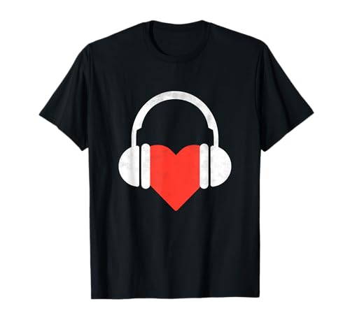 Red Heart Musik, Hemd Mit Kopfhörer Rotem Herz Damen Mädchen T-Shirt von Designs Mit Herz für Damen & Herren