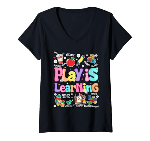 Damen Play is Learning Pädagogische Lehrerin Frauen T-Shirt mit V-Ausschnitt Damen Play is Learning Pädagogische Lehrerin Frauen T-Shirt mit V-Ausschnitt von Designs Play Is Learning Educational Teacher