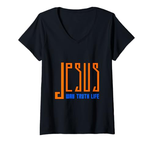 Damen Jesus: Weg, Wahrheit, Leben. Christlicher Glaube Statement T-Shirt mit V-Ausschnitt Damen Jesus: Weg, Wahrheit, Leben. Christlicher Glaube Statement T-Shirt mit V-Ausschnitt von Designs by Alondra
