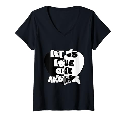Damen Love One Anotherer, schwarz-weißes kontrastierendes Herz T-Shirt mit V-Ausschnitt Damen Love One Anotherer, schwarz-weißes kontrastierendes Herz T-Shirt mit V-Ausschnitt von Designs by Alondra
