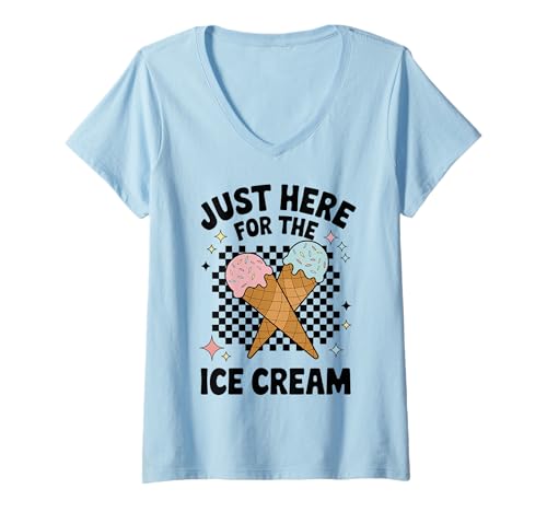 Damen Fun Ice Cream Lover - Just Here for The Ice Cream T-Shirt mit V-Ausschnitt von Designs for Fair and Carnival Enthusiasts