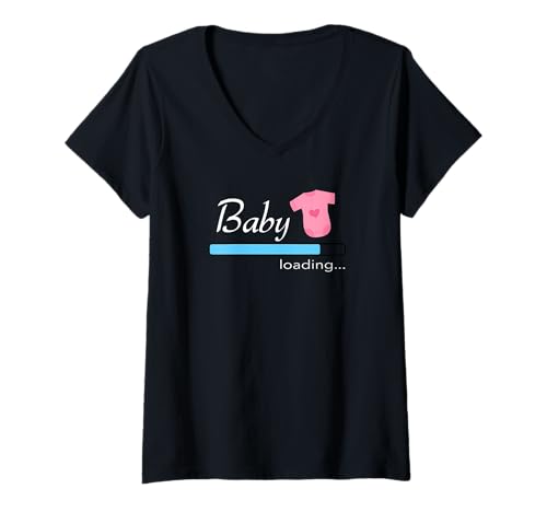 Damen Baby Loading Lustige Schwangerschaftsankündigung Niedliche Enthüllung T-Shirt mit V-Ausschnitt von Designs for Families