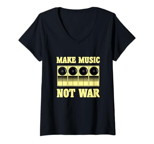Damen Make Music Not War T-Shirt mit V-Ausschnitt Damen Make Music Not War T-Shirt mit V-Ausschnitt von Designs für Frieden und Liebe