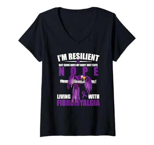Damen I'm Resilient, but Some Days My Body Says Nope Fibromyalgie T-Shirt mit V-Ausschnitt von Designs zur Aufklärung über CFS und Fibromyalgie