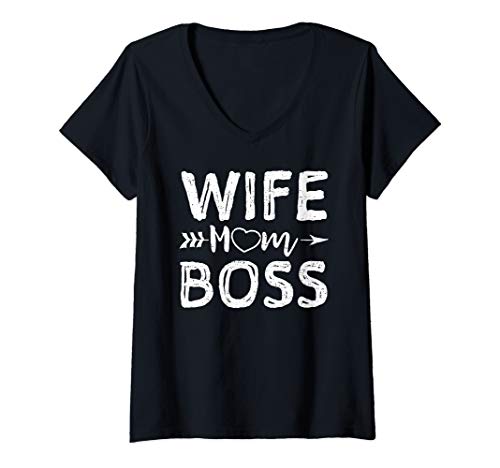 Damen Wife Mom Boss - Stolze Mama T-Shirt mit V-Ausschnitt von DesignsByJnk5 Familie