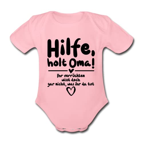 DesignsByJnk5 Baby-Body Säugling Oma | Hilfe Holt Oma Ihr Verrückten Wisst Doch Gar Nicht Was Ihr Da Tut Bodysuit Baby Spruch | Eltern lustige Sprüche Strampler Geschenkidee O Hellrosa 68 (3-6 Monate) von DesignsByJnk5